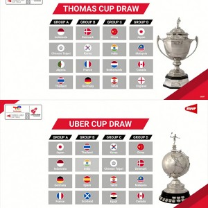 토마스&우버컵 대진 발표, 토마스컵은 유럽 강호 덴마크와, 우버컵은 대만